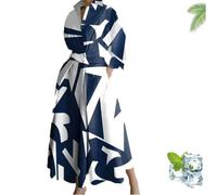 Primarilyx Shirt Wrap Dress, New Women's Plain Lapel Shirt Wrap Dress, Women's Cotton Button Down Maxi (Blue Patterns,XXL)