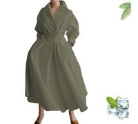 Primarilyx Shirt Wrap Dress, New Women's Plain Lapel Shirt Wrap Dress, Women's Cotton Button Down Maxi (Gray,XL)