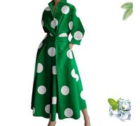 Primarilyx Shirt Wrap Dress, New Women's Plain Lapel Shirt Wrap Dress, Women's Cotton Button Down Maxi (Green Dots,5XL)