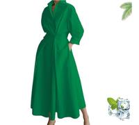 Primarilyx Shirt Wrap Dress, New Women's Plain Lapel Shirt Wrap Dress, Women's Cotton Button Down Maxi (Green,5XL)