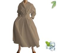 Primarilyx Shirt Wrap Dress, New Women's Plain Lapel Shirt Wrap Dress, Women's Cotton Button Down Maxi (Khaki,5XL)