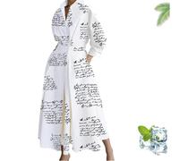 Primarilyx Shirt Wrap Dress, New Women's Plain Lapel Shirt Wrap Dress, Women's Cotton Button Down Maxi (Letters,3XL)