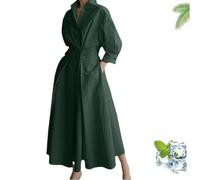 Primarilyx Shirt Wrap Dress, New Women's Plain Lapel Shirt Wrap Dress, Women's Cotton Button Down Maxi (Military Green,S)