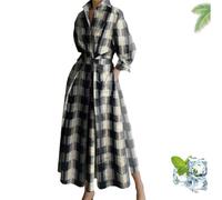 Primarilyx Shirt Wrap Dress, New Women's Plain Lapel Shirt Wrap Dress, Women's Cotton Button Down Maxi (Plaid,M)