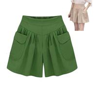Primarilyx Shorts, Primarilyx Women Beach Casual Hot Shorts, Solid Two Pockets Pleated Wide (Army Green,11XL)