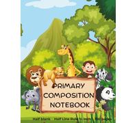 Primary Composition Notebook 100 pages Half blank Half Ruled 3/4 inch Dotted line K-2 soft cover Large 8.5" x 11" Animals Spce to Draw and Dotted Line to Write