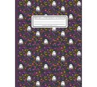 Primary Composition Notebook Grades K-2: Ghost & Floral Pattern: Whimsical Cottagecore Halloween Aesthetic Journal, Primary Ruled with Solid and Dotted Lines (No Drawing Space)