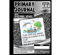 Primary Ruled Journal with Picture Space - Black Marble Cover: Grades K-2, Draw and Write Composition Notebook, Half Ruled, 1/2" Ruling with Red Baseline and Dotted Midline, 100 Pages