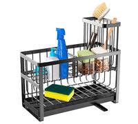 Primasage 2 Strati Portaspugne Per Lavello Cucina, 9.1in Organizer Lavello Cucina, Acciaio al Carbonio Rimovibile Porta Spugna Cucina Con Portaspazzole di Pulizia Dello Scarico