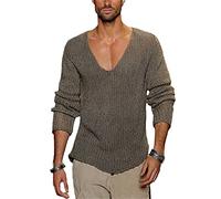 Primavera Autunno Maglione Uomini Casual Pullover Uomo Manica Lunga Profondo Scollo A V Solido Maglia Uomini Maglioni, grigio, M