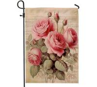 Primavera Bandiera da giardino di dimensioni standard rosa vintage foglia botanica parole estetiche artistiche rosa e marrone lino cartello decorazione da parete cortile casa prato esterno bandiera