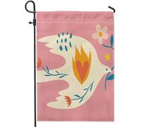 Primavera Bandiera da Giardino Dimensioni Standard Uccello Margherita Cuore Fiori Piante Grafica Artistica Rosa e Giallo Lino Decorazione Della Parete Targa Decorazione Casa Prato Esterno Patio