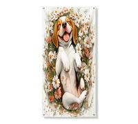 Primavera Beagle Dog Door Cover Banner 91 x 182 cm, grazioso campo floreale floreale da appendere per porta d'ingresso, per interni ed esterni animali domestici ingresso sfondo forniture