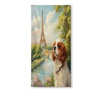 Primavera Cavalier King Charles Spaniel Striscione Decorativo, Torri Romantiche Copertura Porta d'ingresso Decorazione di Sfondo Decorazione di Sfondo Interno Esterno Portico Cane Portico Sfondo 91,8