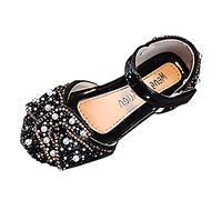 Primavera e Danza Scarpe Da Principessa Vestito Performance Scarpe Piatti Perle Luminose Paillettes Punta Rotonda Traspirante e Confortevole Bambini Boots, Nero , 23 EU