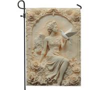 Primavera Estate Elegante Bandiera Angelica Giardino Angelico, Crema Statua Religiosa Colomba Decorazione Domestica Striscione Decorazione per la Casa Bifacciale in iuta Decorazione per Prato Esterno