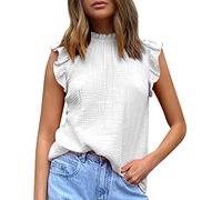 Primavera Estate Europeo Frontiera americana Donne cuciture tinta unita senza maniche Top Moda Casual Chiffon T-Shirt Gilet Neon Top, bianco, XL