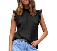 Primavera Estate Europeo Frontiera americana Donne cuciture tinta unita senza maniche Top Moda Casual Chiffon T-Shirt Gilet Neon Top, Nero , L