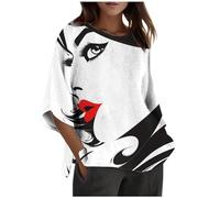 Primavera Estate stampa manica divisa girocollo girocollo manica larga, casual top t-shirt (7), argento, XXL