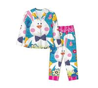 Primavera Felice Pasqua Vacanze Delle Donne A Maniche Lunghe Pigiama Set Top E Pantaloni Notte Sonno Relax Pigro Weekend, Nero , XL