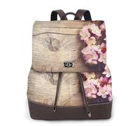 Primavera Fiore Su Legno Romantico Stampa Naturale Donne Zaino Impermeabile Antifurto Leggero Pu Moda Pelle Nylon Scuola Borsa a Tracolla Zaino Da Viaggio, Nero , Taglia unica