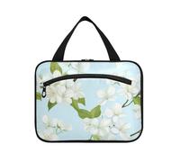 Primavera Fiori Bianchi Bellezza Appeso Borse da Viaggio per articoli da toeletta con gancio, Designer Lavabile Spazzola Sacchetto per le Donne Must Bagno envase para Profumo de viaje, Bellezza Fiori