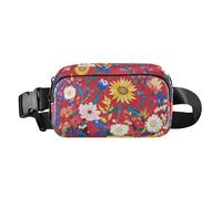 Primavera fiori girasole peonie rosso trendy marsupio marsupio da donna uomo grande capacità rosa borsa corpo con cinturino regolabile per ciclismo escursionismo palestra, fiori primaverili girasole