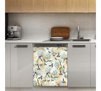 Primavera Fiori Uccelli Lavastoviglie Magnete Copertura Estiva Floreale Magnetico Pannello Decorazione Magnetico Stiker per Frigorifero, Cucina Decorazione Porta Adesivo Magnetico, 58,4 x 66 cm