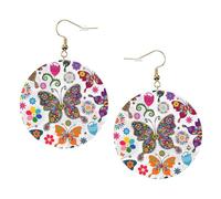 Primavera Floreale Farfalla Stampa Piercing Rotondo Orecchini In Pelle Set 1 Paio di Eleganti Orecchini In Pelle Penzolare Cerchio, One Size, Poliestere