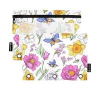 Primavera Floreale Narciso Peonie Farfalle Borsa Matita Anelli Raccoglitore Inserto per 3 Anelli Cartelle con Cerniera per la Scuola Contenitore di Stoccaggio