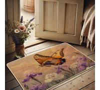 Primavera Floreale Tappeto Farfalla Arancione Decorazione Ingresso Interno Esterno Gomma Impermeabile Antiscivolo Assorbente Polvere Facile Da Pulire 73x43cm