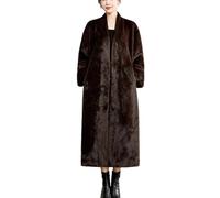 Primavera Inverno Lungo Marrone Elegante Lusso Caldo Spesso Soffici Faux Pelliccia Di Visone Cappotto Donna Con Scollo A V Profondo Cappotto Peloso, Marrone, S