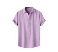 Primavera Manica Corta Casual Cardigan Mens Tinta Unita Camicia per Gioventù Moda Risvolto Camicia monopetto, Viola, XL