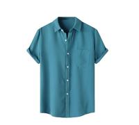 Primavera Manica Corta Casual Cardigan Mens Tinta Unita Camicia per Gioventù Moda Risvolto Camicia monopetto, Blu pavone, L