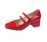 Primavera Marca Lolita Mary Janes Donne Tacchi Alti Scarpe Ufficio Signora Nuova Tendenza Sandali Moda Spesse Pompe PU Pelle Delle Signore Oxford Scarpe, Colore: rosso, 35 EU