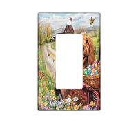 Primavera Pasqua Afghan Hound Dog Decorative Light Switch Cover Piastra da parete 1 banda singola Rocker, Farmhouse Truck Eggs Puppy Electrical Switchplate, Country Electrical Faceplate per camera da