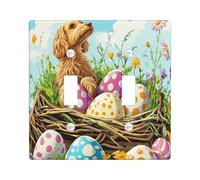 Primavera Pasqua Afghan Hound Dog Decorative Light Switch Cover Piastra da parete 2 Gang Double Toggle, Fun Eggs Country Puppy Piastra elettrica Stampa Fiore di Campagna Piastra frontale elettrica