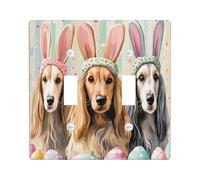 Primavera Pasqua Afghan Hound Dog Decorative Light Switch Cover Placca 2 Gang Doppio Toggle, Simpatico Divertente Uova Cucciolo Piastra Elettrica per Stanza, Funky Pet Switchcover Switchplate