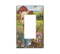 Primavera Pasqua Alpaca decorativa interruttore luce piastra di copertura 1 banda singola bilanciere, fattoria uova di fienile animale piastra elettrica stampa fattoria pannello frontale elettrico per