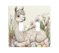 Primavera Pasqua Alpaca decorativa interruttore luce piastra di copertura 2 gang doppio interruttore, vintage floreale uova animali piastra elettrica per stanza, divertente Wildflower quadro quadro