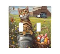 Primavera Pasqua Bengals Cat decorativo interruttore luce copertura piastra da parete 2 gang doppio interruttore, fattoria fienile gattino piastra elettrica stampa animale domestico piastra frontale