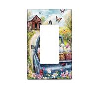 Primavera Pasqua Boston Terrier Dog Decorative Light Switch Cover Piastra da parete 1 banda singola Rocker, Farmhouse Truck Eggs Puppy Electrical Switchplate, Country Electrical Faceplate per camera