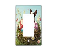 Primavera Pasqua Boston Terrier Dog Decorative Light Switch Cover Piastra da parete 1 Gang Single Rocker, Fun Eggs Country Puppy Piastra elettrica Stampa Fiore di campo Piastra frontale elettrica