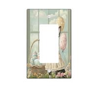 Primavera Pasqua Boston Terrier Dog Decorative Light Switch Cover Piastra da parete 1 Gang Singolo Rocker, Victoria Country Puppy Piastra elettrica per stanza, Fattoria Copertura interruttore piastra