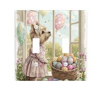 Primavera Pasqua Cairn Terrier Dog Decorative Light Switch Cover Placca da parete 2 gang doppio interruttore, Victoria Country Puppy piastra elettrica per stanza, copertura interruttore casale