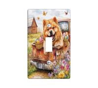 Primavera Pasqua Chow Chow Dog Decorative Light Switch Cover Piastra da parete 1 Gang Single Toggle, Farmhouse Truck Eggs Puppy Electrical Switchplate, Country Electrical Faceplate per camera da letto