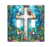 Primavera Pasqua Croce Decorativo Interruttore Luce Copertura Placca Parete 2 Gang Doppio Toggle, Fiori di Vetro Colorato Piastra Elettrica Interruttore Elettrico Fiore di Campi Stampa Scenica