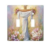 Primavera Pasqua Croce Decorativo Interruttore Luce Copertura Placca Parete 2 Gang Doppio Toggle, Pittura a Olio Floreali Fiore di Campi Piastra Elettrica per la Stanza, Natura Scenico Switchcover