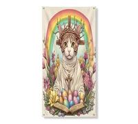 Primavera Pasqua Devon Rex Cat Copertura per porta esterna 91 x 182 cm, croce retrò uova gattino porta anteriore posteriore banner decorazione ingresso, casa di campagna decorazioni per portico