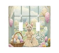 Primavera Pasqua Devon Rex Cat decorativo interruttore della luce piastra da parete 2 gang doppio interruttore, Victoria Country Kitten piastra elettrica per stanza, copertura interruttore casale